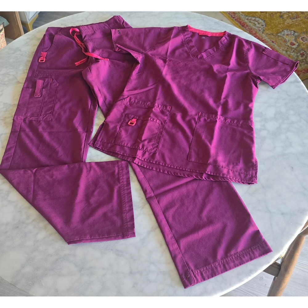 Carhartt Force Women Scrub Set XS Berry Purple V-Neck Top Cargo Pants C12110